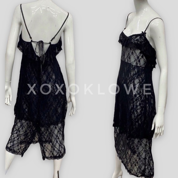 POL Sheer Lace Layering Slip Dress Spaghetti Straps Tiered Skirt - Picture 5 of 11